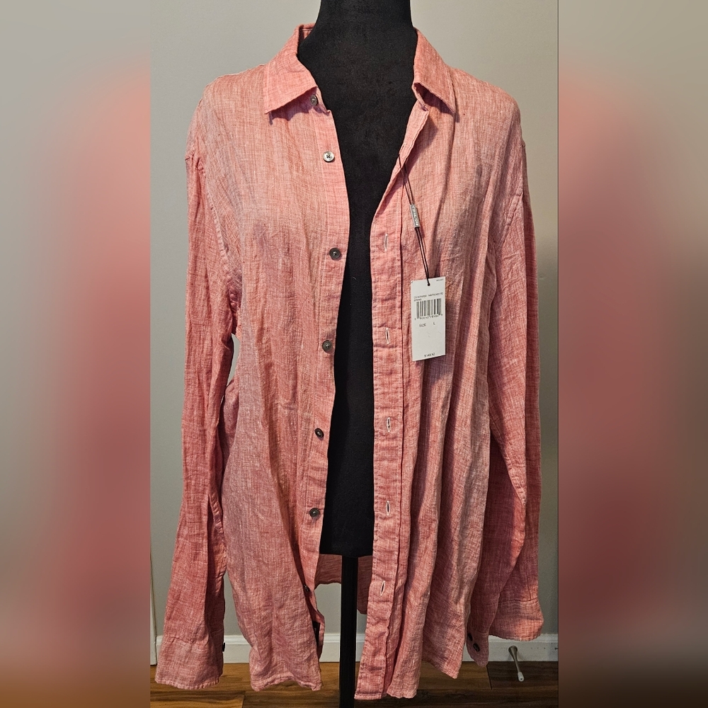 Michael Kors Linen Button Down Tailored/Classic Fit "Winter Red Ombre" Size L